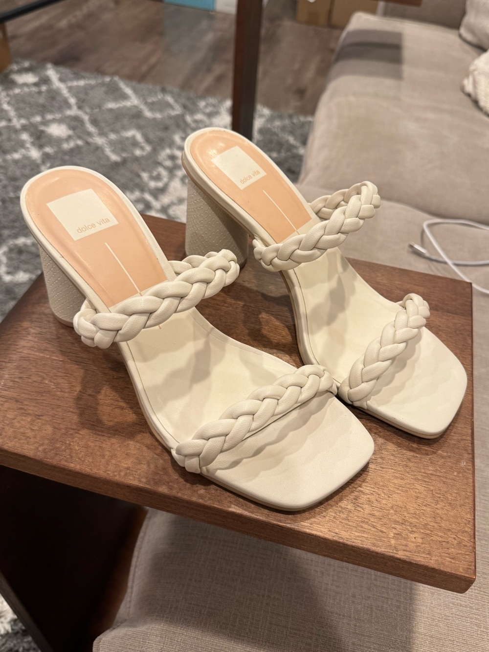 Dolce Vita Cream Braided Double-Strap Block Heel